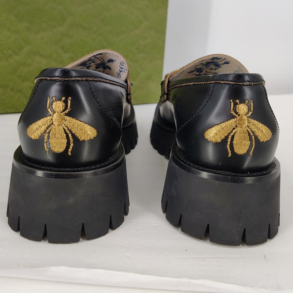 Gucci Harald Horsebit Platform Lug Loafers Bee Embroidery Size 38 - Picture 10 of 16